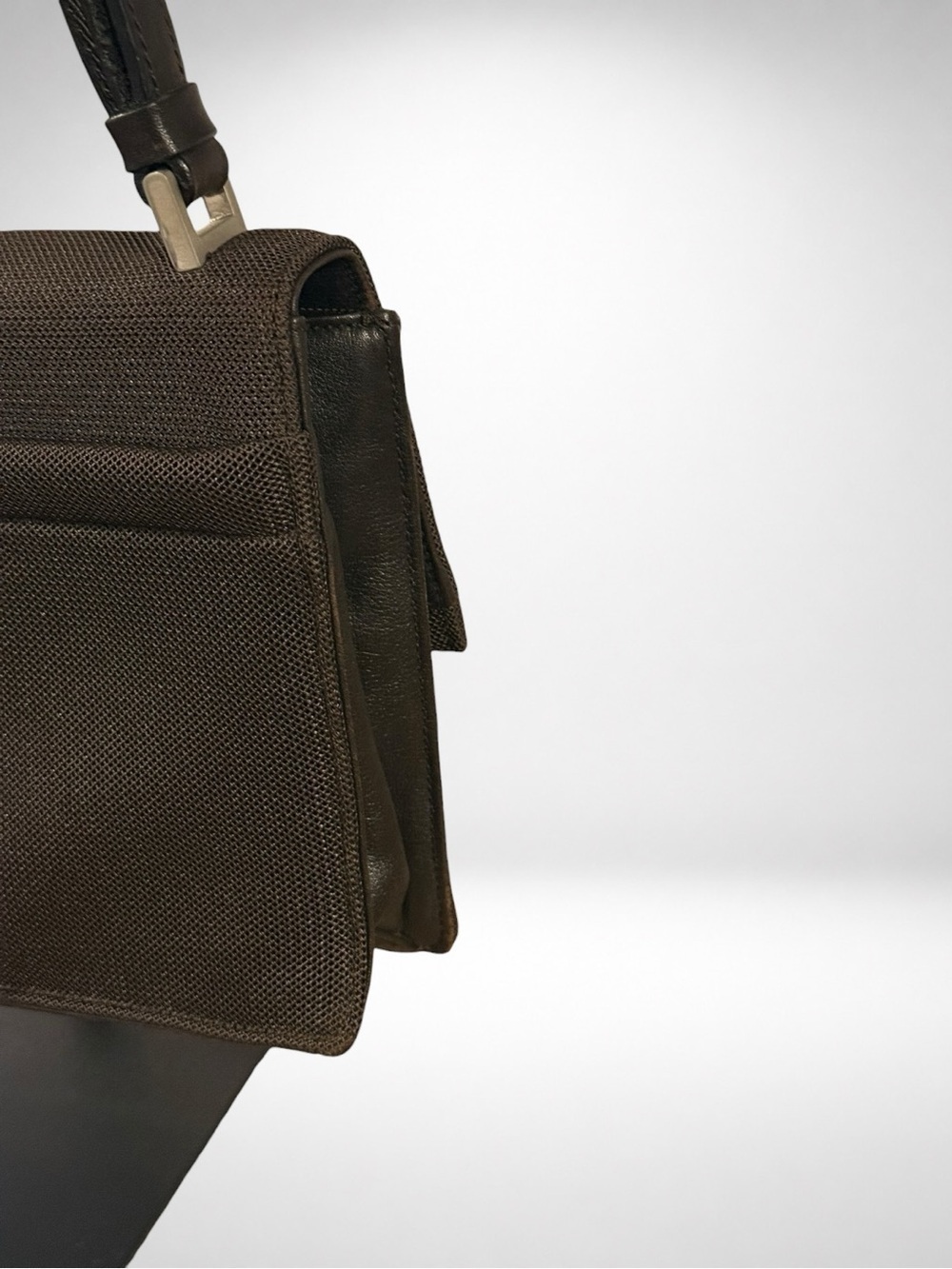 PRADA 1999 Runway Mesh Leather Shoulder Bag Brown Adjustable Vintage Italy - Picture 8 of 15